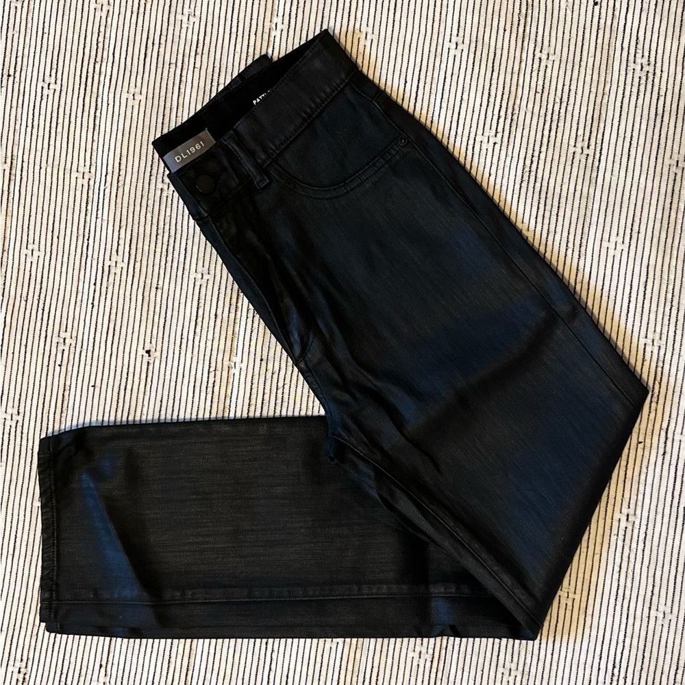 DL1961 Patti High Rise, Straight Leg Coated Black Jeans